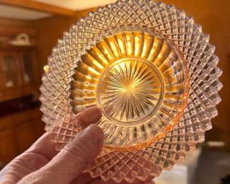 Amber diamond point pressed glass plate