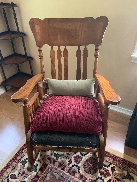 Antique pressed back oak rocker