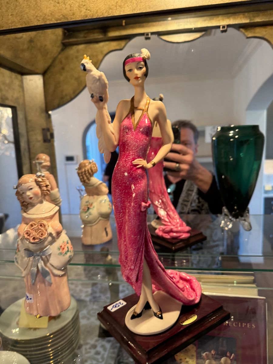 Art Deco lady figurine in a pink gown