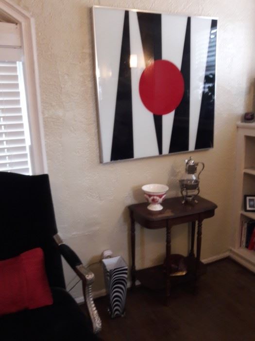 Black, white and red abstract painting
