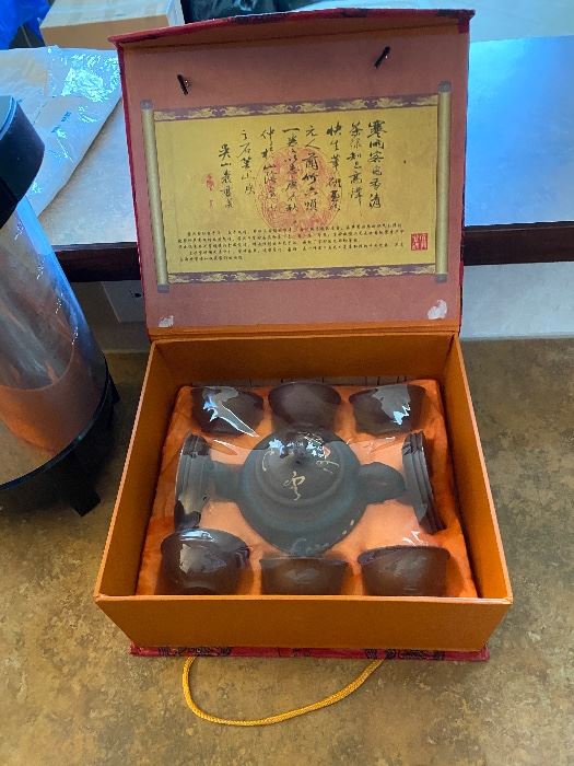 Boxed Yixing clay tea set