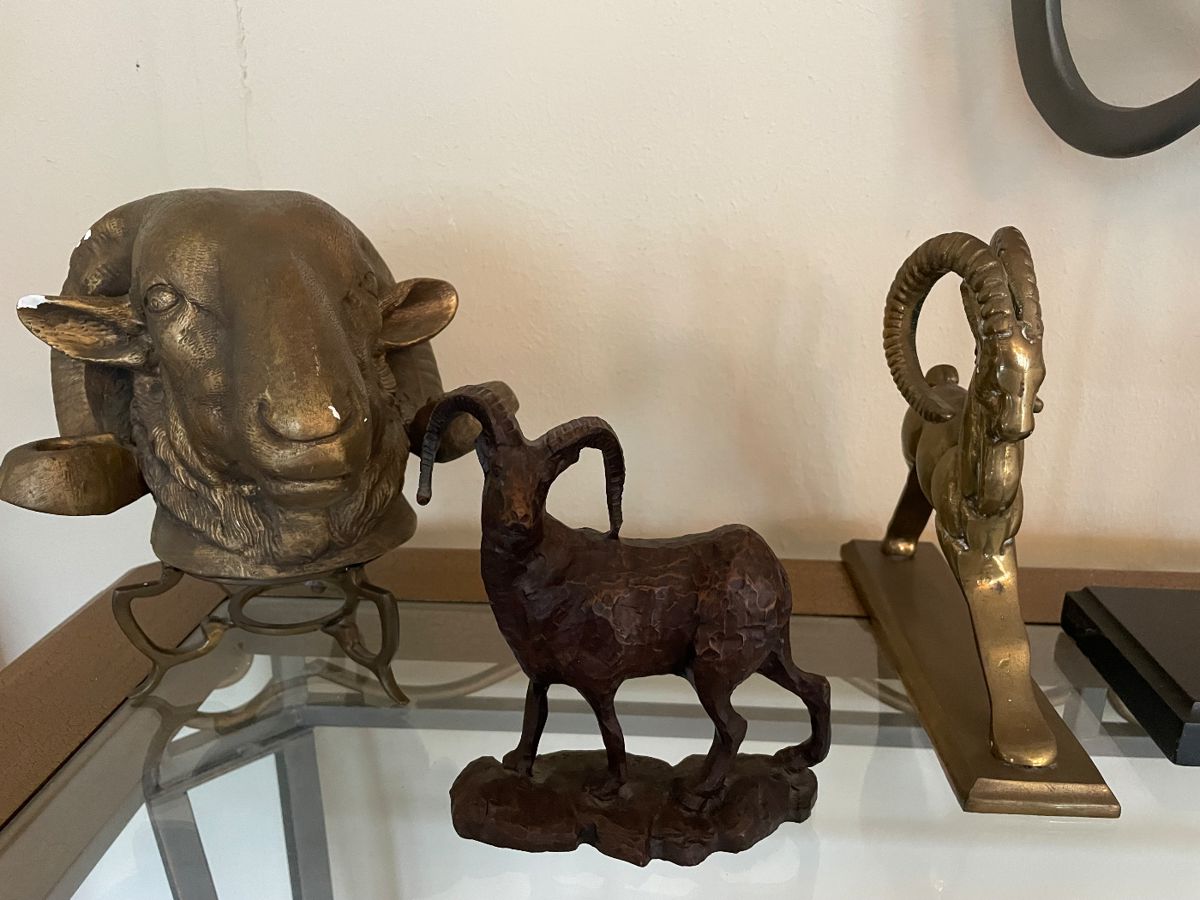 Brass and bronze ram and bighorn sheep sculptures