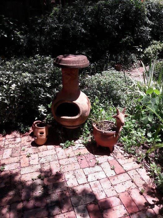 Clay chiminea in the garden