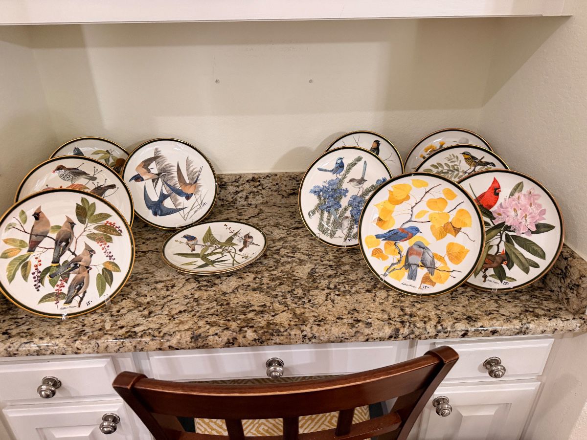 Collection of hand painted bird plates