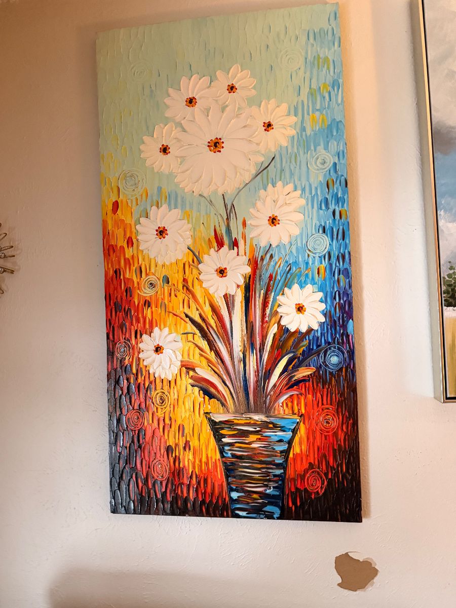 Colorful textured floral painting on canvas