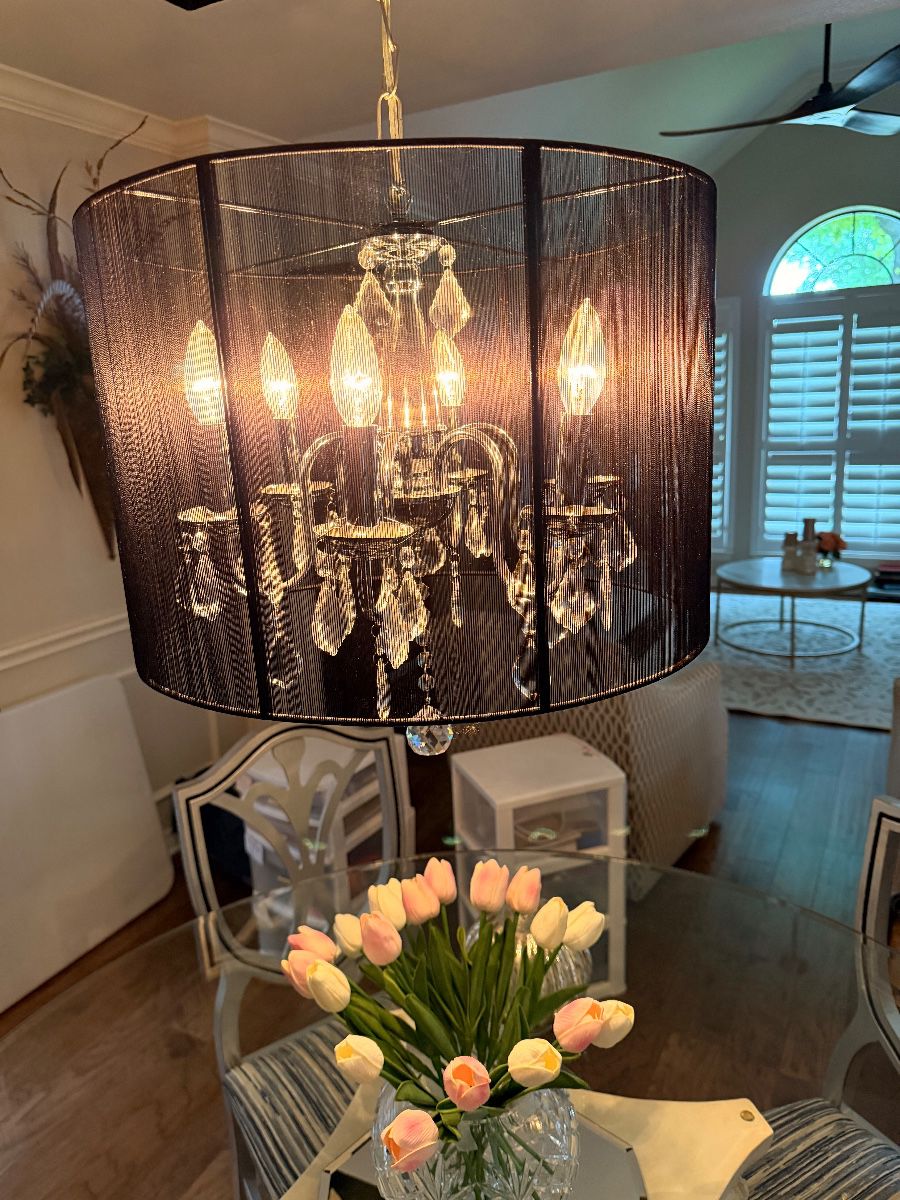 Crystal drum chandelier with black shade