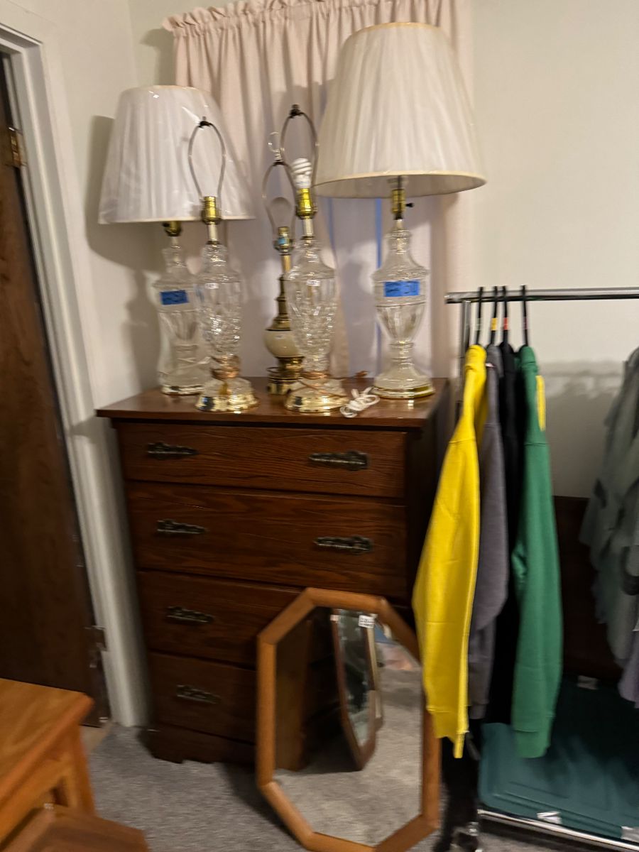 Crystal lamps on a wooden dresser