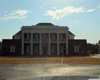 Exterior of the white columned Arlington mansion
