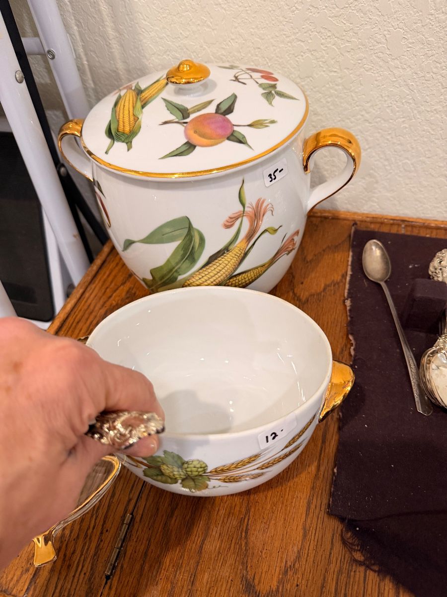 Floral porcelain soup tureen and bowl