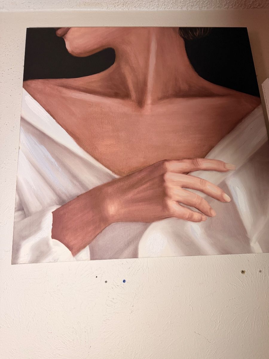 Framed contemporary art print of a figure in a white robe