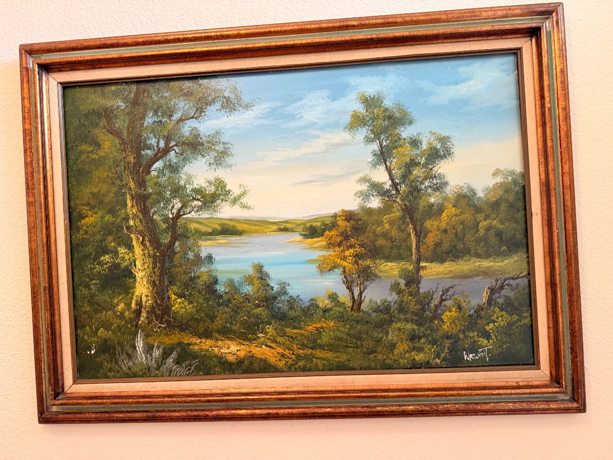 Framed landscape oil painting