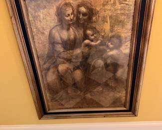 Framed sepia print of the Madonna and Child after Leonardo da Vinci