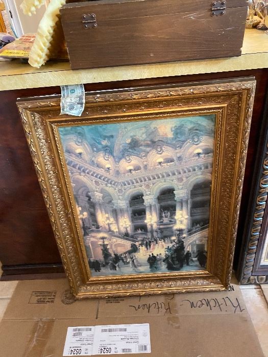 Gilt framed painting of a grand interior