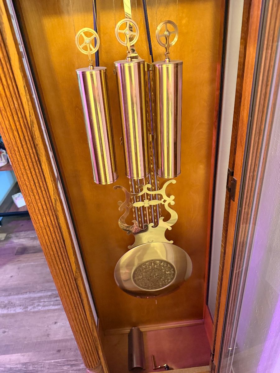 Grandfather clock brass weights and pendulum