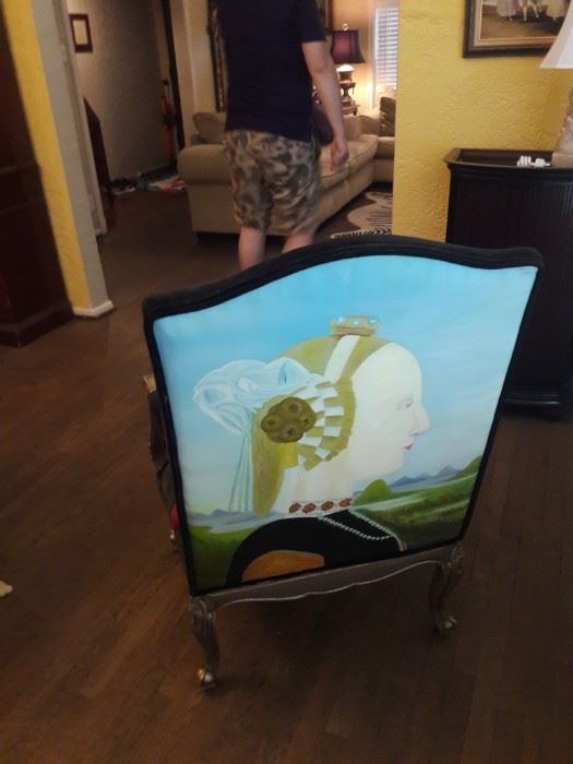Hand-painted fireplace screen with a portrait