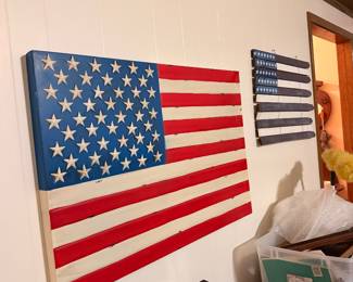 Hand painted wooden American flag wall decor