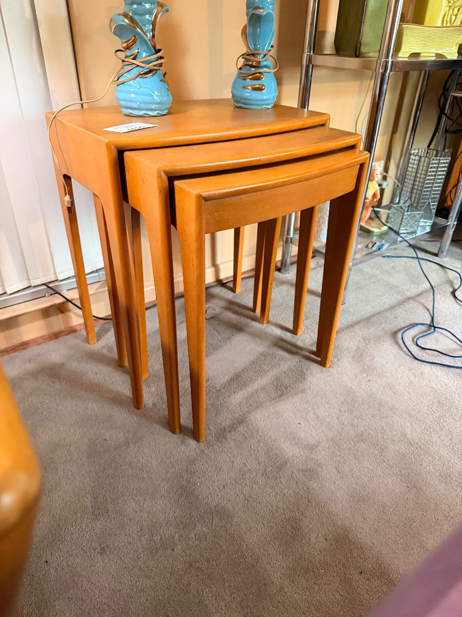 Heywood-Wakefield blonde wood nesting tables