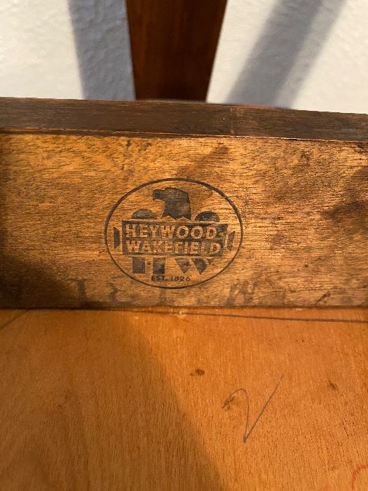 Heywood-Wakefield maker's mark stamped in a drawer