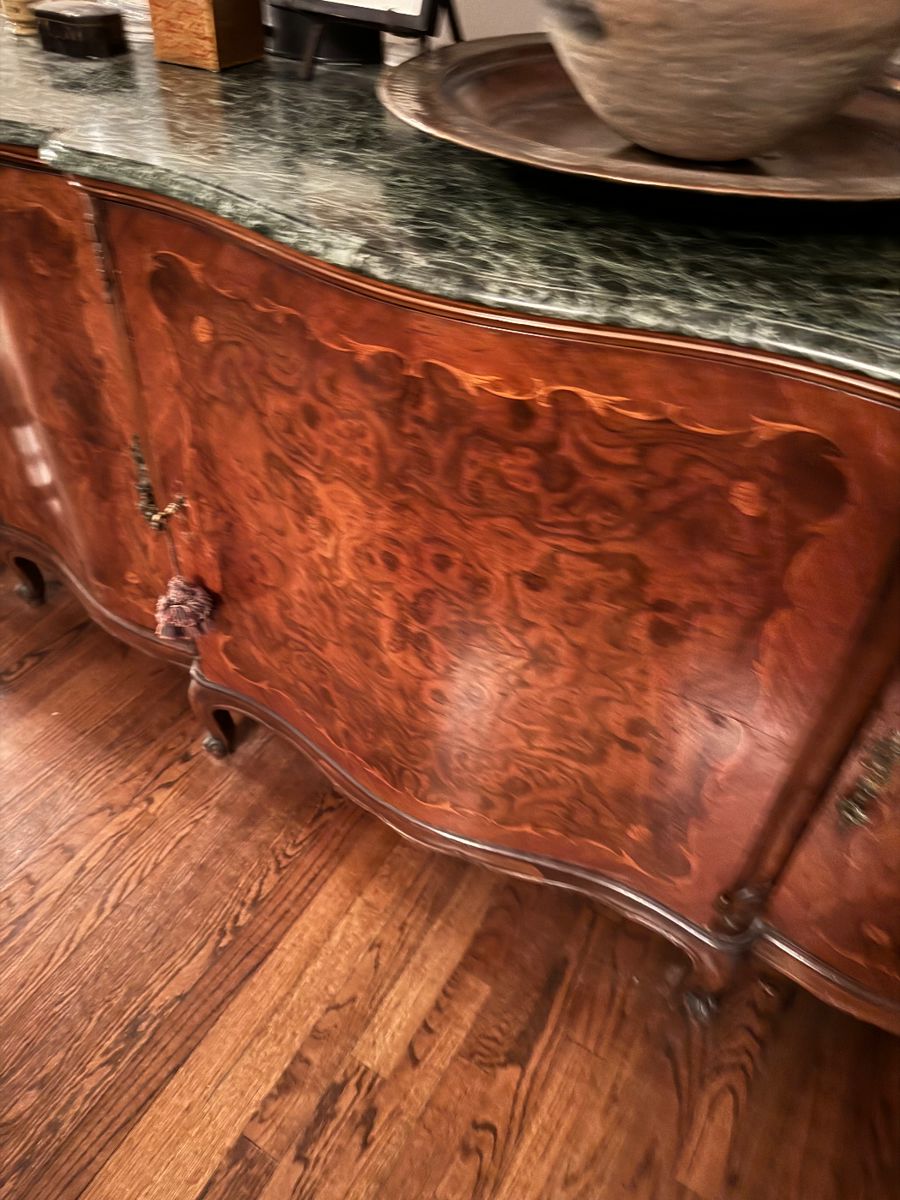 Inlaid burl wood serpentine sideboard