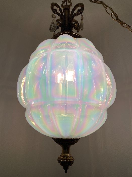 Iridescent glass swag pendant light
