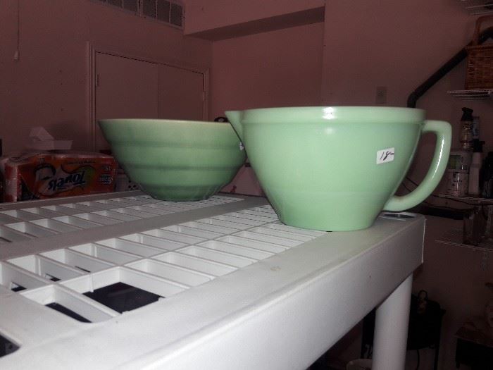 Jadeite style green mixing bowls