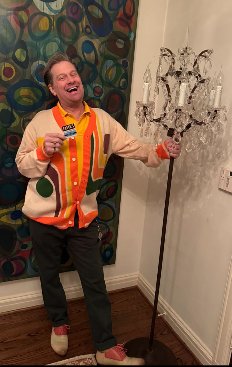 James Major of James Major Estate Sales in a bright patterned cardigan in the Cultural District