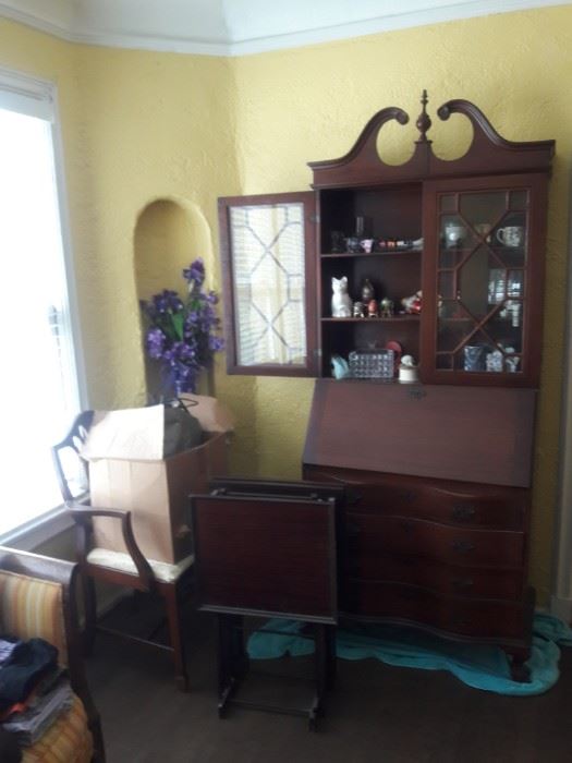 Mahogany secretary desk with glass doors