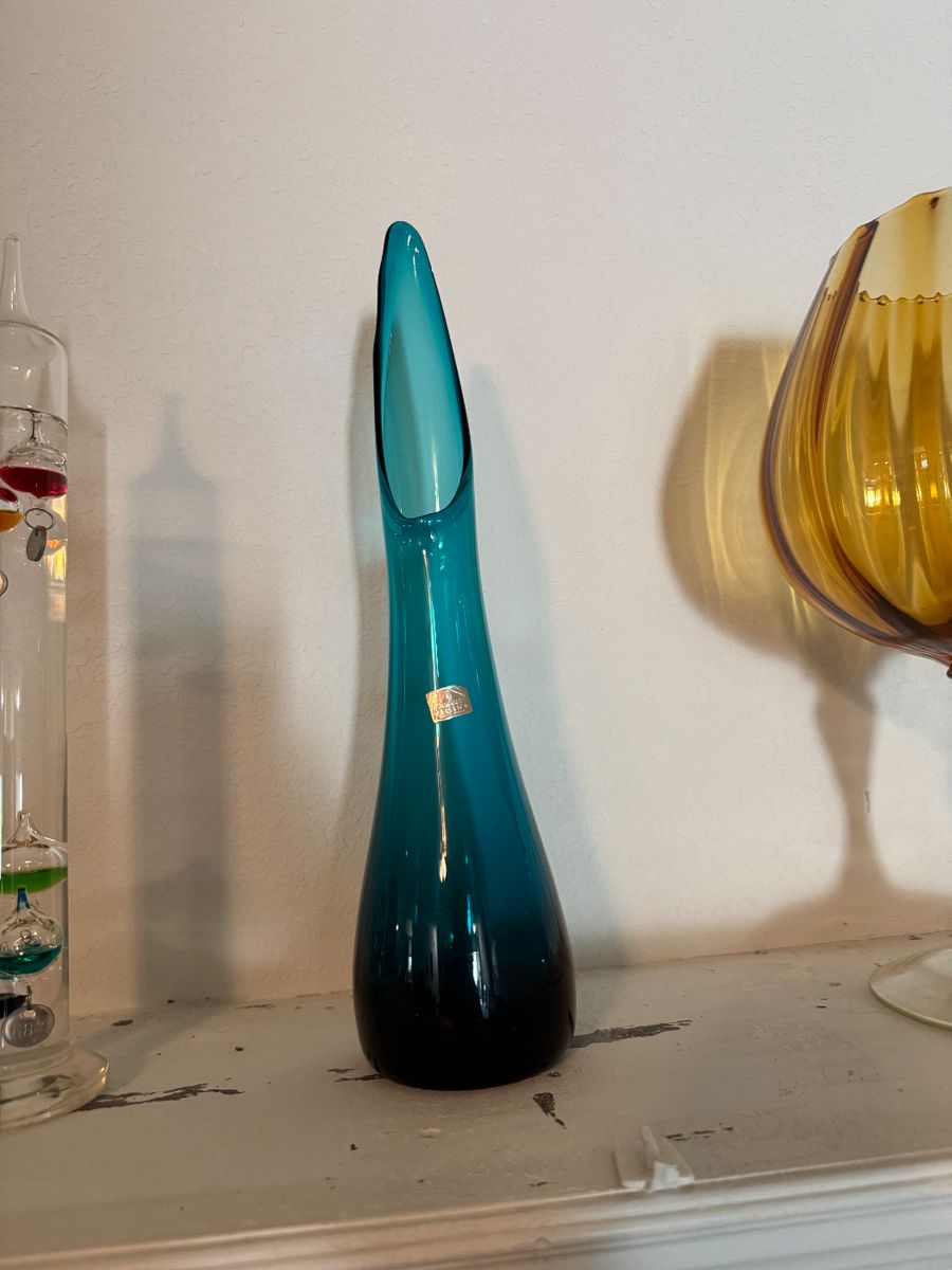 Mid-century blue glass bud vase