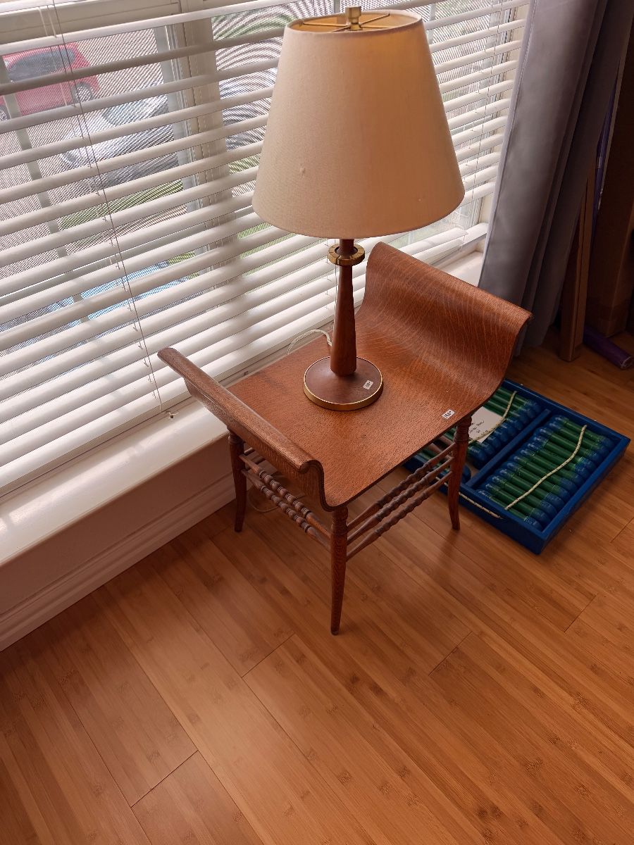 Mid-century wood side table with lamp