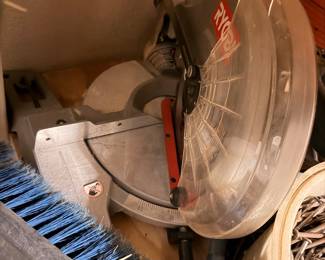 Miter saw in a garage workshop