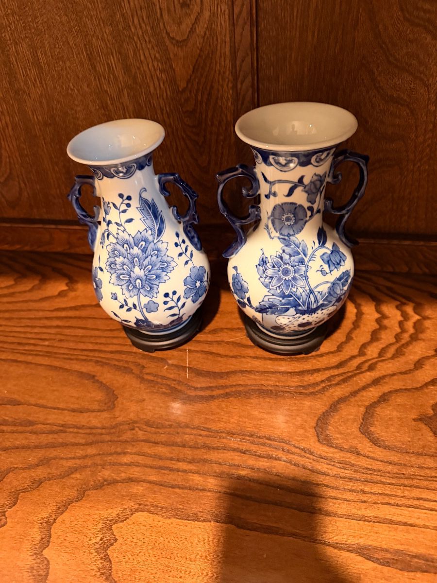 Pair of blue and white Asian porcelain vases
