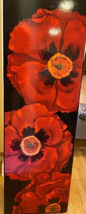 Red poppy painting on a tall canvas