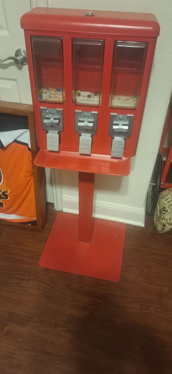 Red triple candy vending machine