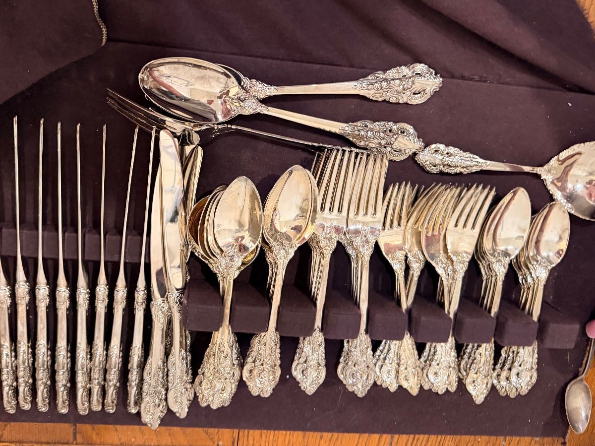Silver plated baroque flatware set