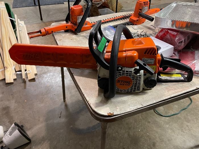 Stihl chainsaw on a work table