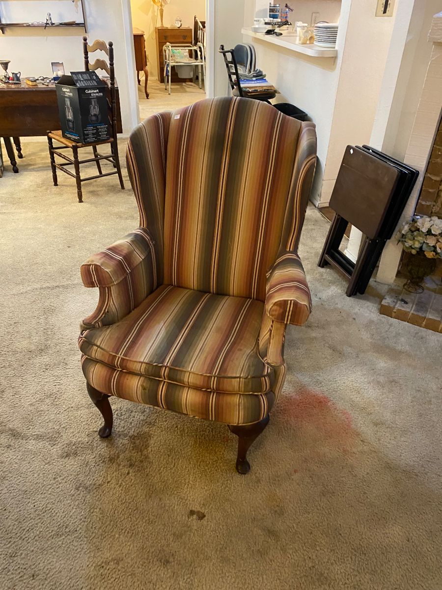 Striped wingback chair