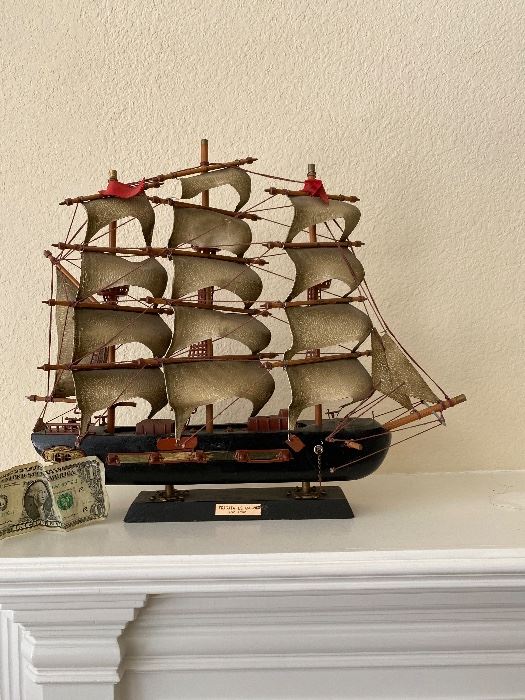 Tall ship model on a mantel