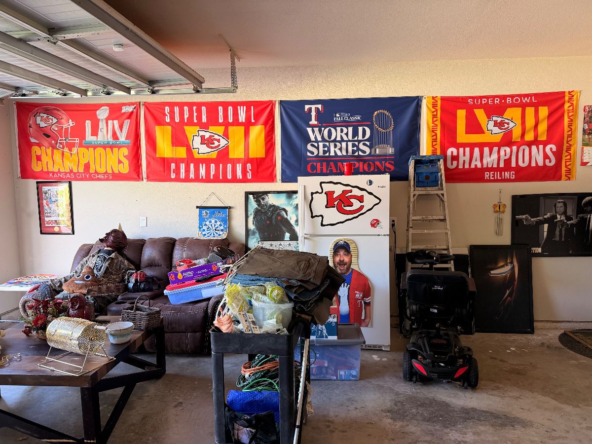 Texas Rangers World Series and Kansas City Chiefs championship banners