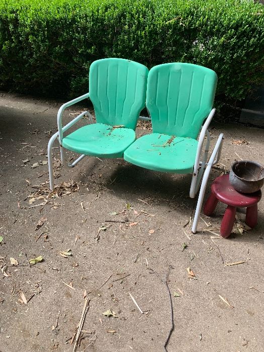 Vintage turquoise metal lawn glider