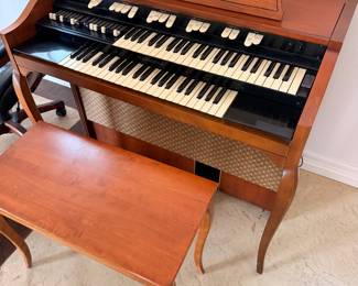 Vintage wood console organ with bench