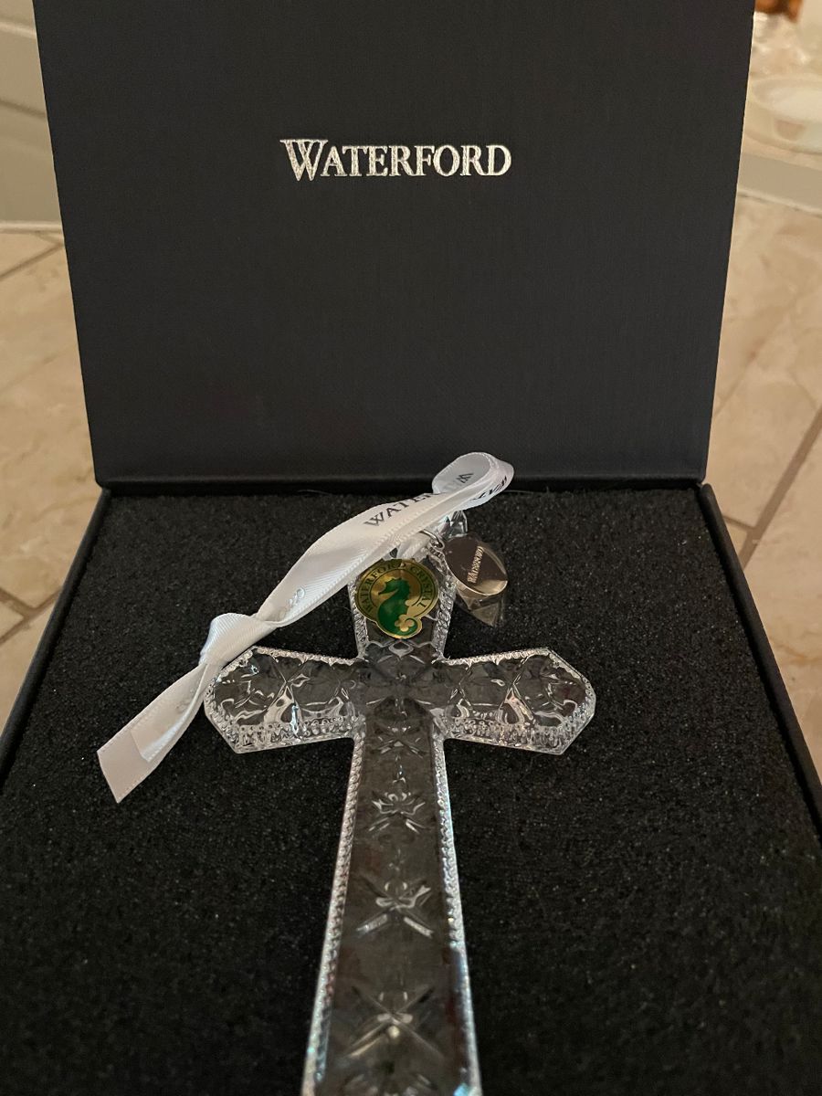 Waterford crystal cross ornament in its box