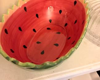 Watermelon shaped ceramic serving bowl
