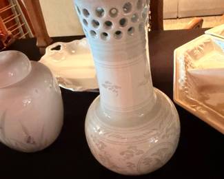 White porcelain vase with pierced lattice neck
