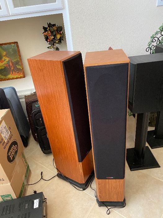 Wood grain tower speakers